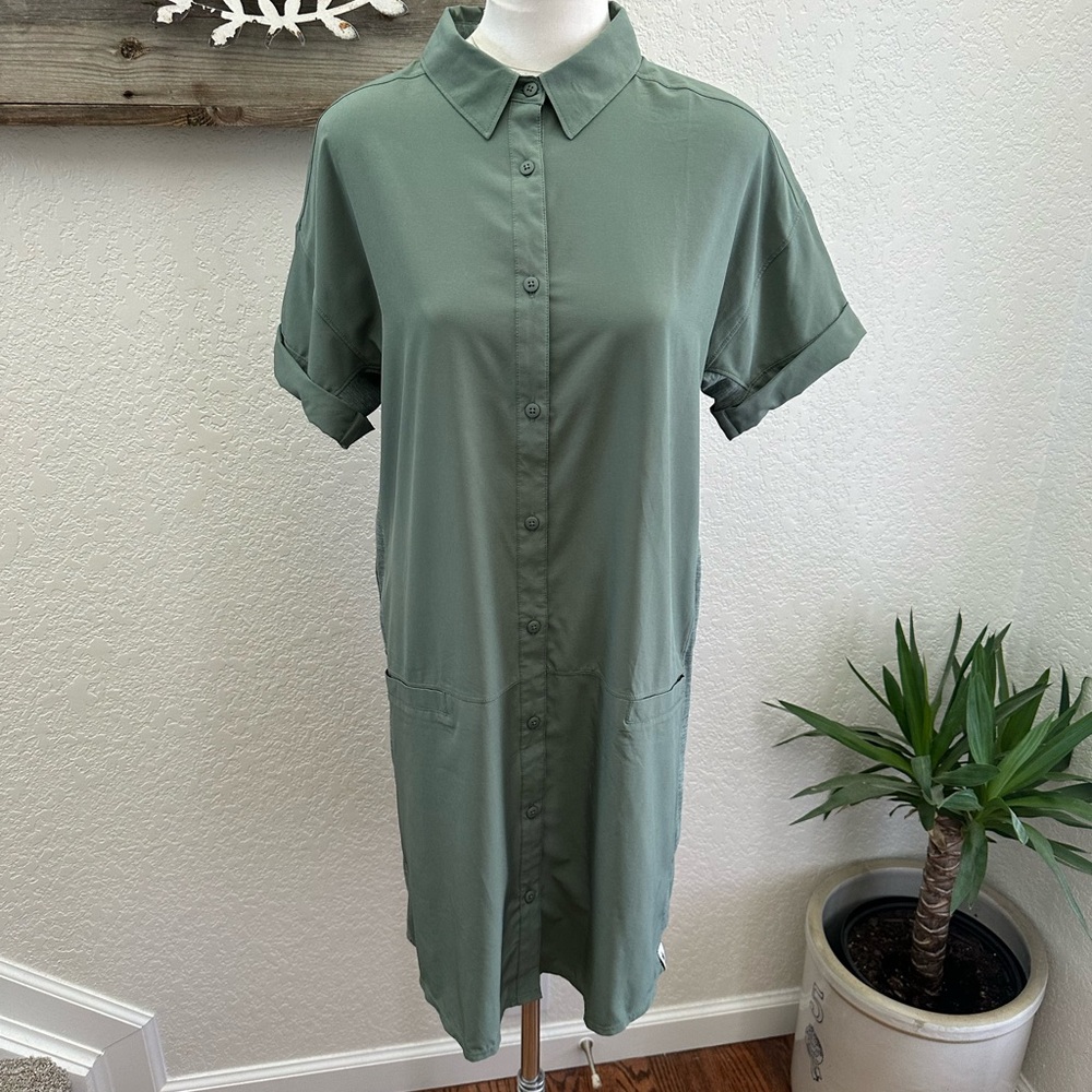 Smartwool Green Button-Up Shirt Dress lightweight casual size M